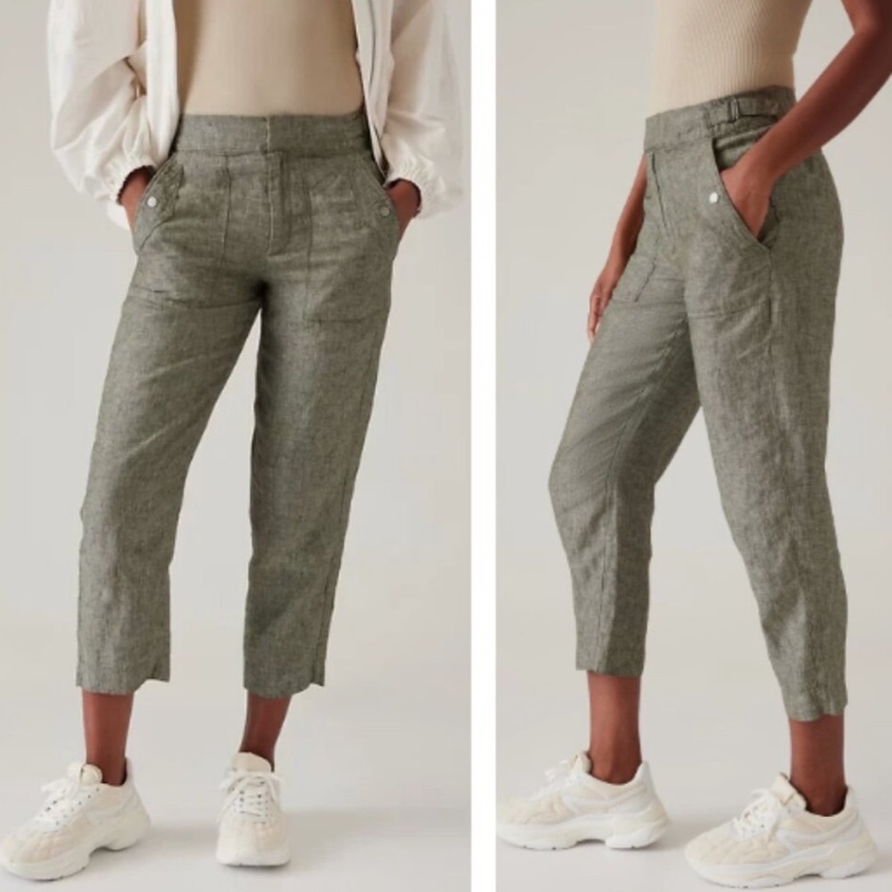 Athleta Voyager Linen Cropped Pant Aspen Olive Green‎ 4